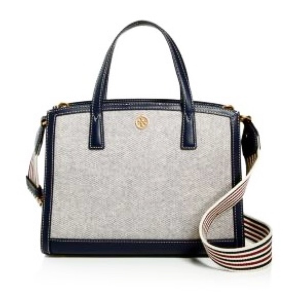 Tory Burch Walker Leather Canvas Medium Crossbody Satchel